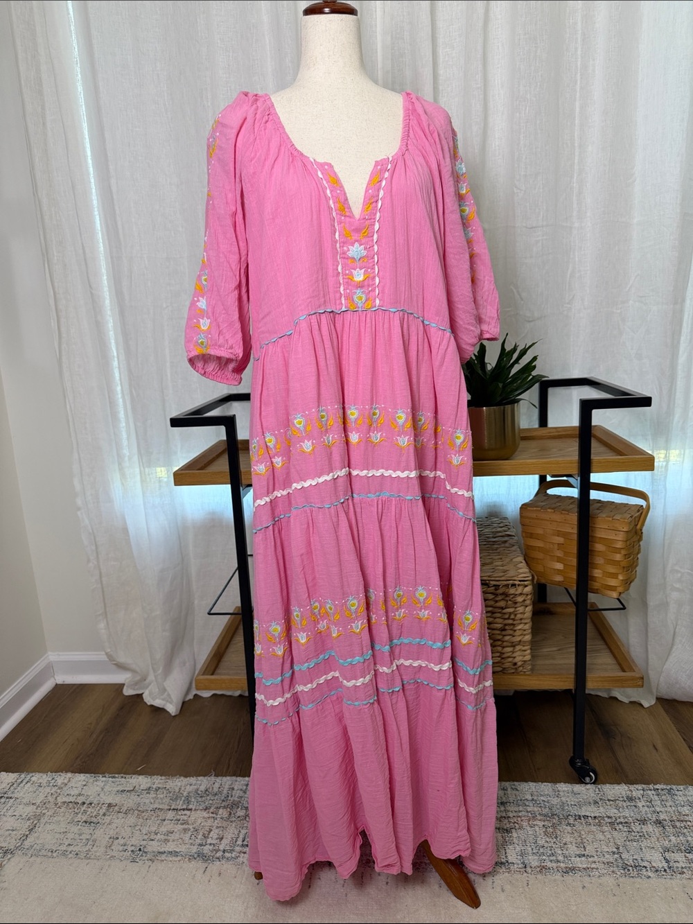 Simply Southern Pink Embroidered Tiered Maxi Dress
